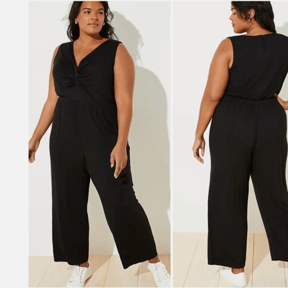 LOFT Plus Twist Front Cap Sleeve Jumpsuit (Black) Size 18 - Picture 1 of 12